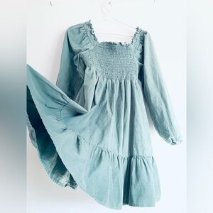 Prettiest Sage Green Cordoroy Dress, Smocked Top, Nice and stretchy also cosy!